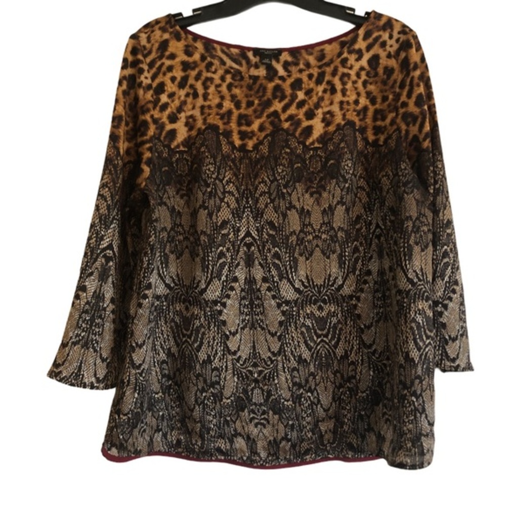 ANN TAYLOR LEOPARD MIXED PRINT BLOUSE LP